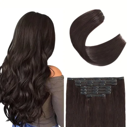 Vista 11 de Extensiones de cabello rizado kinky con clip para mujeres negras 14 pulgadas 2# marrón oscuro extensiones de cabello rizado con clip cabello humano
