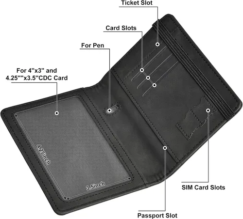 Vista 3 de HerriaT Combo de portatarjetas de pasaporte y vacunación, funda con ranura para tarjeta de vacunación CDC, protector organizador de documentos