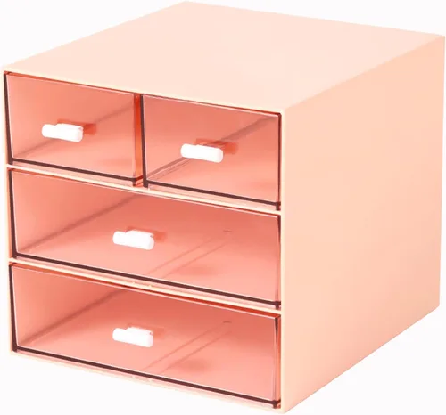 Vista 8 de MILULUGO Organizador de maquillaje con 4 cajones, organizador de escritorio, caja de almacenamiento de cosméticos para esmalte de uñas, lápiz