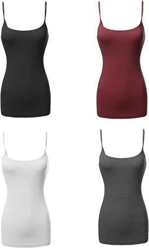 Vista 3 de Made by Emma Camiseta básica de tirantes delgados ajustables para mujer (4 unidades)