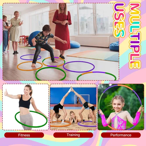 Vista 5 de Sratte 6 piezas de aros de ejercicio desmontables ajustables de plástico, anillos de juguete que se unen con clic, juguetes de color para patio