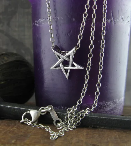 Vista 6 de Woot & Hammy Tiny Second Degree Inverted Pentagram Pendant Necklace Baphomet Satanic Symbol with 20" (18" + 2" extender) Sterling Silver Chain