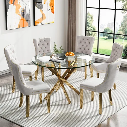 Vista 68 de HomVent Juego de mesa de comedor redonda de vidrio para 2, moderno juego de mesa y sillas de cocina de vidrio templado, juego de mesa de comedor