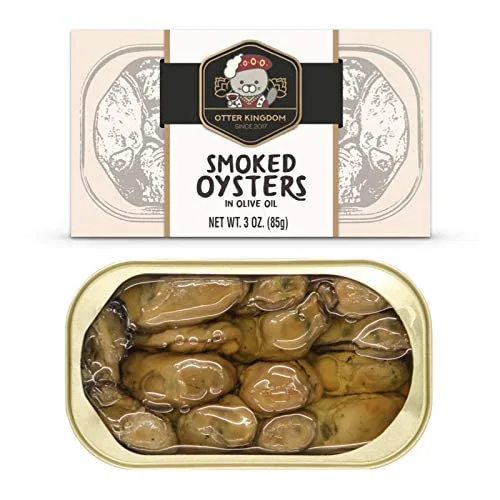 Vista 7 de Paquete de 4 ostras ahumadas prémium Otter Kingdom en aceite de oliva puro, latas de 3 onzas