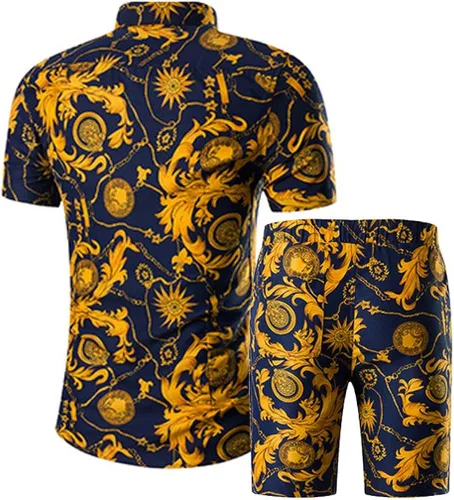 Vista 2 de Litteking Conjunto deportivo de 2 piezas para hombre, diseño floral, hawaiano, casual, camisa de manga corta y pantalones cortos