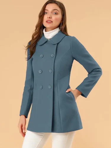 Vista 4 de Allegra K - Gabardina larga de invierno con cuello Peter Pan y botonadura doble para mujer