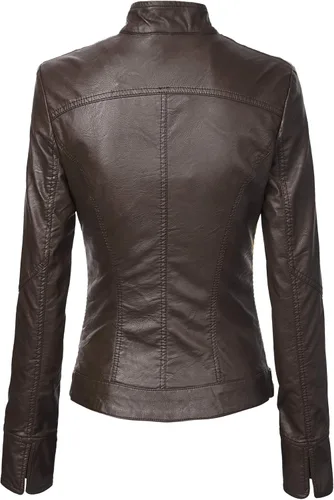 Vista 3 de Lock and Love - Chaqueta de motociclista de cuero sintético con capucha extraíble para mujer