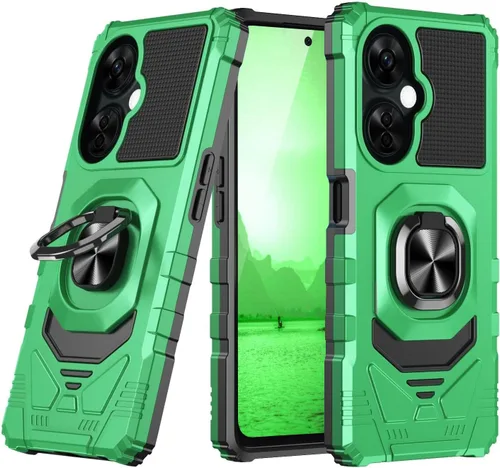 Vista 12 de TJS Funda compatible con OnePlus Nord N30 5G, con protector de pantalla de vidrio templado, anillo de metal, soporte magnético resistente contra