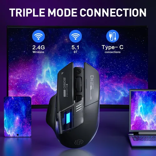 Vista 2 de INPHIC A9 V2 Explorer Wireless Gaming Mouse, Tri-Mode, Rechargeable