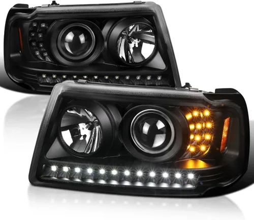 Vista 10 de SPEC-D TUNING Faros Delanteros Proyectores Negro Azabache con Tira LED y Señal de Giro LED Compatible con Ford Ranger 2001-2011, Par de Faros