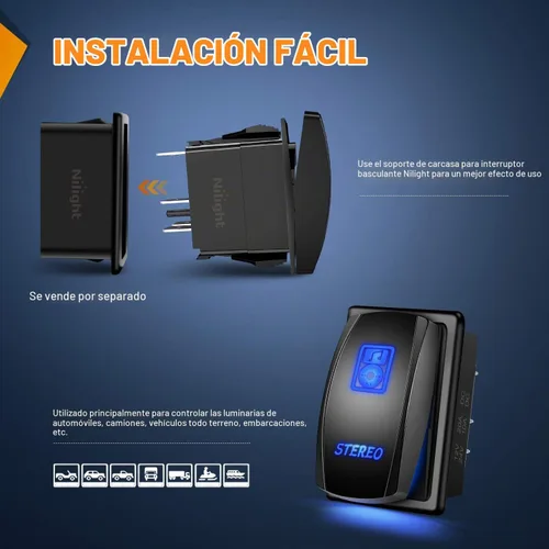 Vista 8 de Nilight Interruptor basculante de barra de luz LED, interruptor basculante estéreo, interruptor de encendido/apagado láser de 5 pines, 20A/12V, Azul