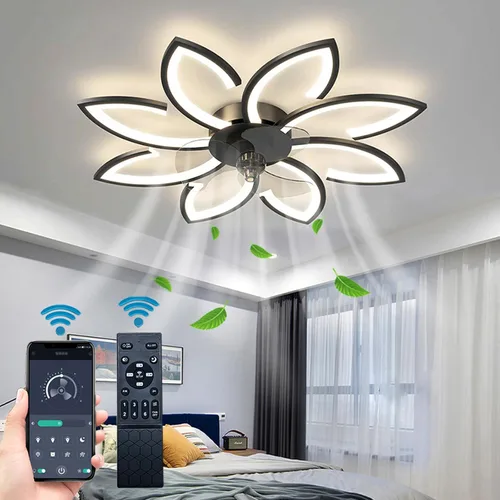 Vista 11 de Ventilador de techo sin aspas de 25.6 pulgadas con control remoto de luces, modernos ventiladores de techo de perfil bajo con luces de montaje