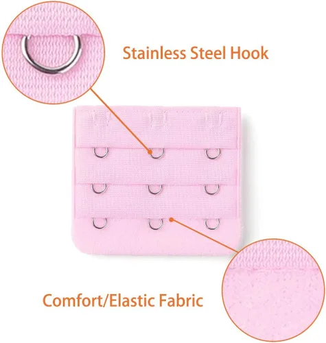 Vista 4 de Allegra K 3 piezas 3 posiciones ganchos mujer ropa interior sujetador correa ajustable extensor hebilla gancho rosa talla única, Rosa claro