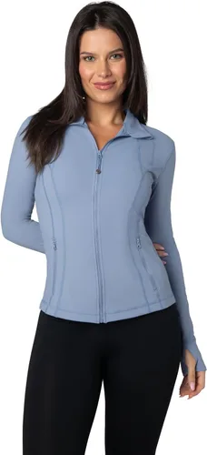 Vista 10 de 90 Degree By Reflex Chaqueta ligera atlética con cremallera completa, ajuste delgado, para correr, con aberturas para los pulgares Negro