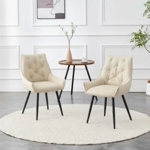 Vista 9 de Set of 2 Modern Minimalist Style Faux Leather Dining Room Chair,Elegant Refined Side Chair,Sturdy Structure Conversation Chair with Black Sanded