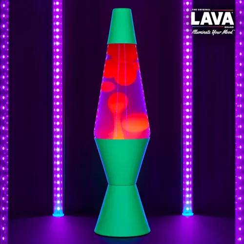 Vista 6 de Lava The Original Lamp - 14.5 pulgadas verde neón - Lámpara clásica de movimiento líquido - Líquido naranja y rosa - Artículo #2096