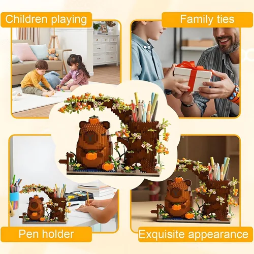Vista 7 de Capybara - Juego de bloques de construcción de 1880 piezas de lindos animales y flores, kit de ladrillos de construcción Kawaii Capybara, juguete