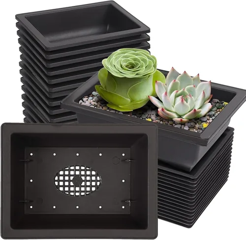 Vista 9 de KINJOEK 15 macetas de entrenamiento de bonsái de plástico de 6.5 pulgadas con bandejas de drenaje, maceta rectangular para árbol de bonsái, maceta