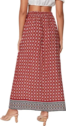 Vista 2 de Milumia Falda larga bohemia con estampado vintage y bolsillos para mujer
