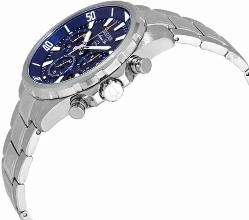 Vista 4 de Bulova Reloj cronógrafo de cuarzo para hombre con correa de acero inoxidable 96B256, azul, pulsera, Azul, Pulsera