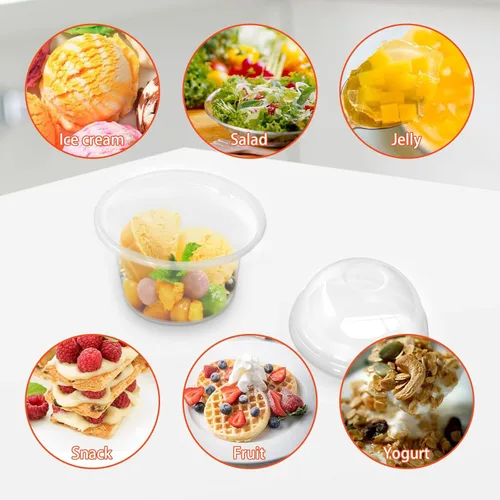 Vista 5 de Jnnzzggu 50 vasos de plástico desechables de 8 onzas con tapas de cúpula, taza de postre transparente, mini recipientes de aperitivo de parfait