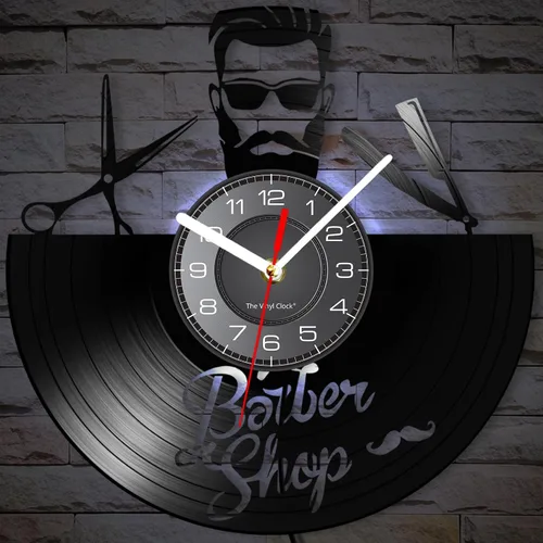 Vista 4 de Reloj de pared decorativo de 12 pulgadas con 7 modos luminosos, reloj de pared decorativo vintage para peluquería, disco de vinilo, reloj de pared
