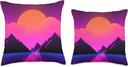 Vista 3 de PP Accessories Synthwave Landscape Retrowave 80s Vaporwave Throw Pillow, 16x16, Multicolor