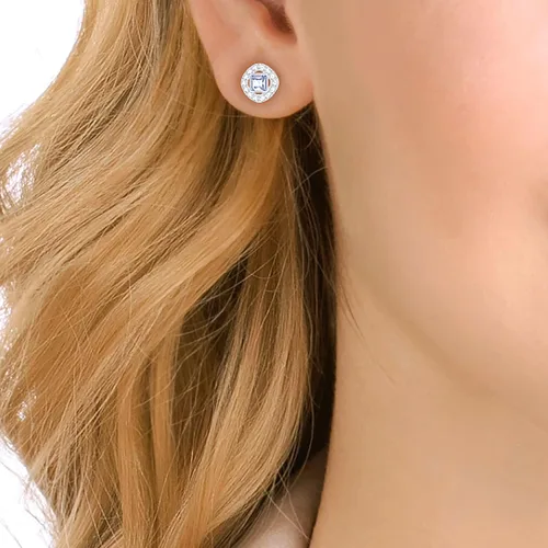 Vista 4 de Swarovski Pendientes cuadrados angelicales, chapado en plata