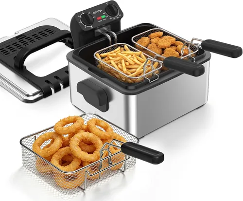 Vista 9 de OSTBA Freidora eléctrica con canasta, freidora de encimera de acero inoxidable de 1500 W, capacidad de aceite de 3.2 cuartos de galón, control