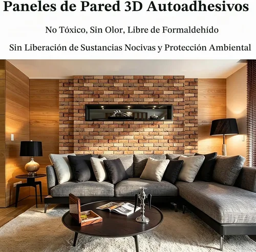Vista 4 de Paneles de pared 3D para despegar y pegar, paquete de 10 paneles de PVC texturizados de ladrillo, azulejos de pared autoadhesivos impermeables