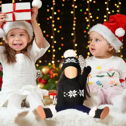 Vista 7 de Bencailor 6 piezas de ropa y accesorios de Navidad para muñeca de 18 pulgadas, conjunto de ropa de invierno con suéteres, pantalones, sombreros Negro