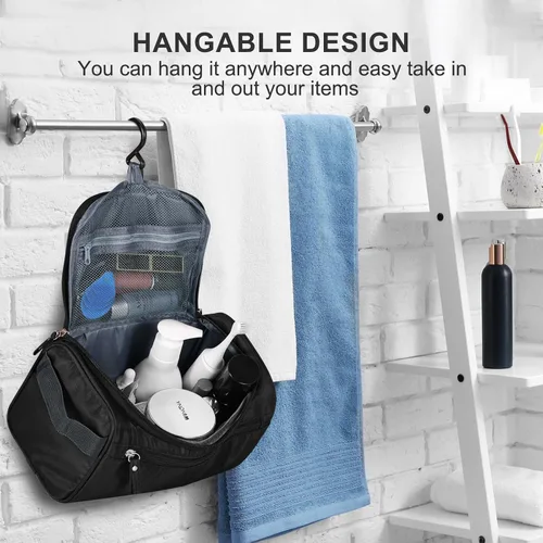 Vista 5 de Neceser colgante para mujeres y hombres, maquillaje de viaje, gran capacidad, kit de Dopp portátil, bolsa organizadora de almacenamiento con gancho