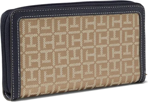 Vista 2 de Tommy Hilfiger Liv II - Cartera con cremallera y monograma cuadrado, color caqui, talla única, Caqui Tonal, Liv II - Cartera cuadrada con cremallera