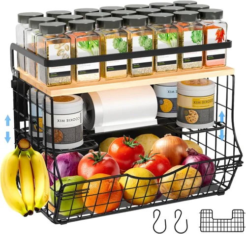 Vista 8 de Estante magnético para refrigerador con tapa de madera, contenedores de almacenamiento de papas y cebollas, contenedor grande de cocina, estante