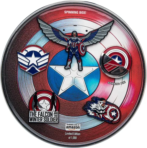 Vista 13 de Marvel Studios: The Falcon y The Winter Soldier - Juego de 5 pines de solapa con base de metal y esmalte con caja circular de 6.3 pulgadas
