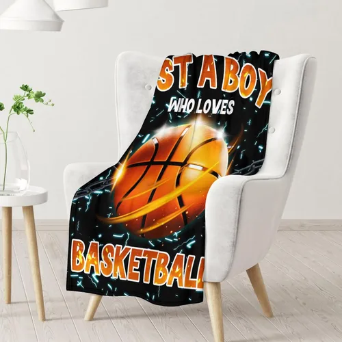 Vista 2 de Mantas de baloncesto – Manta suave y mullida para niños – Manta pequeña de 30 x 40 pulgadas para sala de estar y oficina – Manta deportiva negra