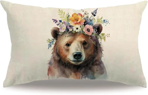 Vista 9 de Fundas de almohada con diseño de animales, 18 x 18 pulgadas, diseño de ardillas florales, acuarela, vida silvestre, diseño de flores, temporada