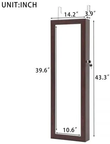 Vista 7 de HOUAGI Espejo con almacenamiento de joyas, organizador de joyas sobre la puerta, armario de joyería con cerradura para colgarmontaje en pared