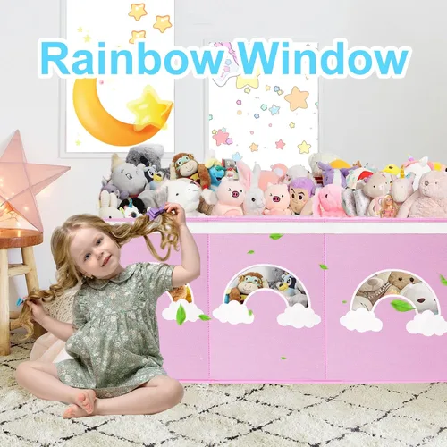 Vista 6 de Caja de juguetes extra grande, organizador de almacenamiento de juguetes con ventanas transparentes, caja de almacenamiento plegable para niños