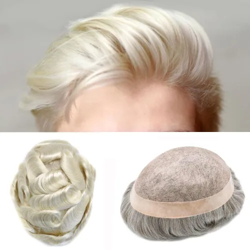 Vista 90 de Mens Toupee Hair Piece Real Human Hair Fine Mono Toupee para hombres Sistema de reemplazo de cabello para hombre Postizo Protesis Capilar Para
