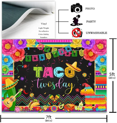 Vista 2 de Avezano Telón de fondo de cumpleaños de dos días de Taco para fiesta mexicana, decoración de fiesta de segundo cumpleaños, fondo de fotografía