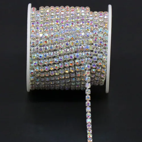 Vista 10 de Jerler 9 metros de adornos de diamantes de imitación con cadena cerrada SS6.5/2.0mm, cadena AB para costura, manualidades, ideal para bodas AB dorado