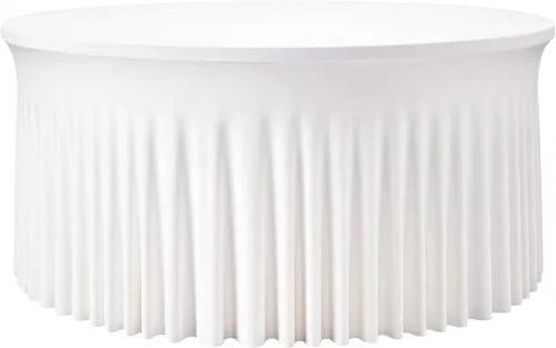 Vista 64 de Mantel redondo de 60 pulgadas en negro para mesas de 5 pies, funda de mesa ajustada de elastano con borde elástico y falda, lavable, sin arrugas