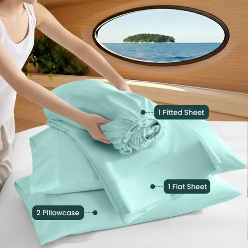 Vista 4 de Universal V Berth - Juego de sábanas de 4 piezas para barco, 100% algodón egipcio, la mejor ropa de cama de barco V, se adapta a colchones de hasta