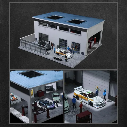 Vista 2 de Bivitre 1/64 Estuche de Exhibición de Diorama de Garaje con Luces LED - Compatible con Coches Diecast Mini GT de Hot Wheels Matchbox
