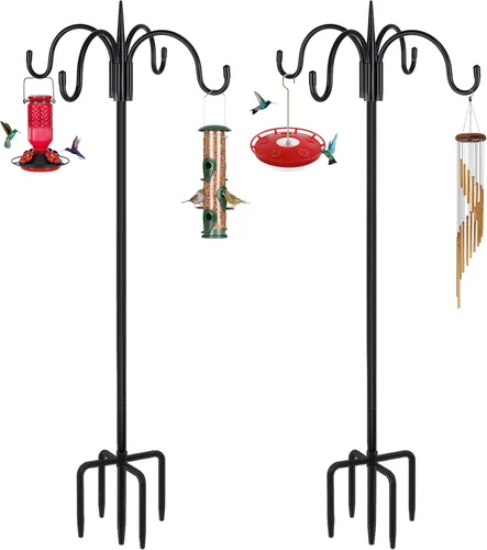 Vista 13 de FEED GARDEN Gancho de pastor doble ajustable para exteriores con base de 5 puntas de 63 pulgadas, poste resistente de comedero de pájaros de dos