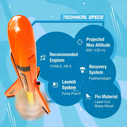 Vista 6 de Estes 7295 Kit de construcción de cohetes Orange Bull, kit de modelo de cohete volador intermedio para mayores de 10 años