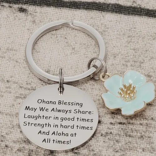 Vista 7 de Joyería Ohana Llavero de flor hawaiana, regalos de bendición, dije de hibisco, llavero hawaiano Ohana, regalo de joyería para la familia, regalos