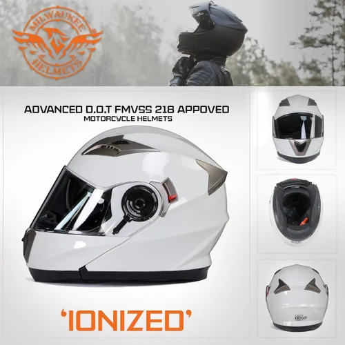 Vista 7 de Milwaukee Helmets MPH9807DOT - Casco modular de motocicleta con visera abatible, color blanco brillante ionizado