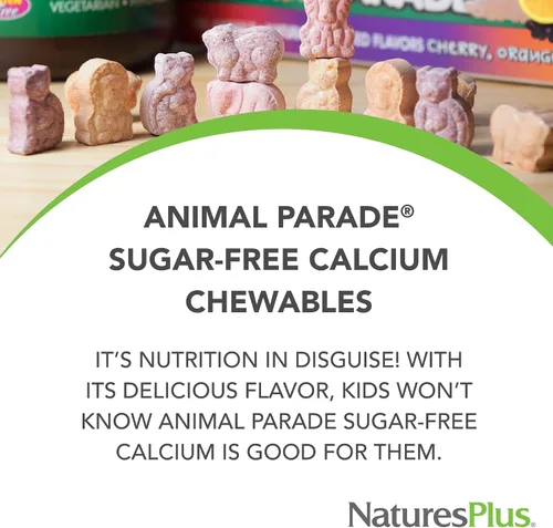 Vista 3 de NaturesPlus Animal Parade - Calcio infantil sin azúcar, sabor vainilla Sundae, 90 tabletas masticables en forma de animal, paquete de 2, magnesio